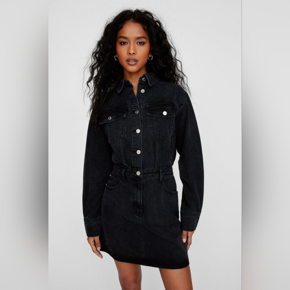NASTY GAL Long Sleeve Cotton Denim Shirtdress - Picture 2 of 4